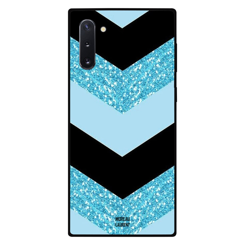 

Moreau Laurent Samsung Note 10 Mobile Phone Back Cover, Blue Gliter & Black Plain Pattern