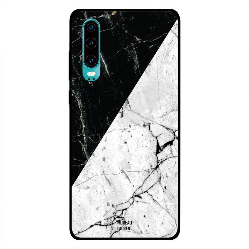 

Moreau Laurent Huawei P30 Mobile Phone Back Cover, White And Black Triangal Marble Pattern