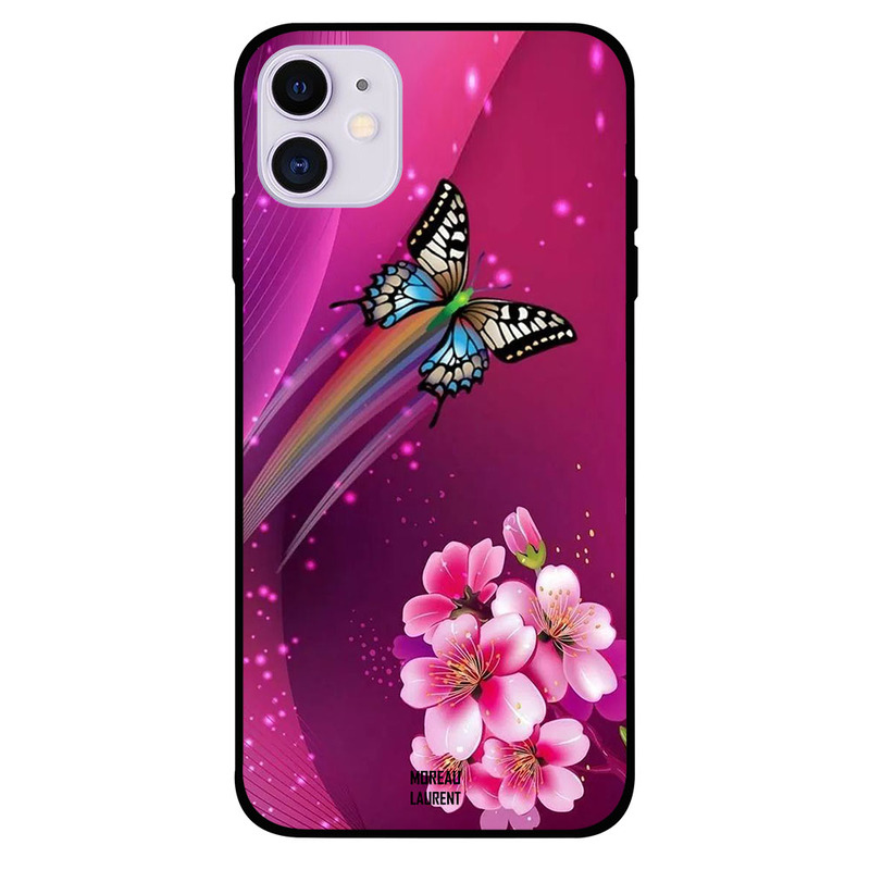 

Moreau Laurent Apple iPhone 11 Mobile Phone Back Cover, Pink Floral Multicolor Butterfly