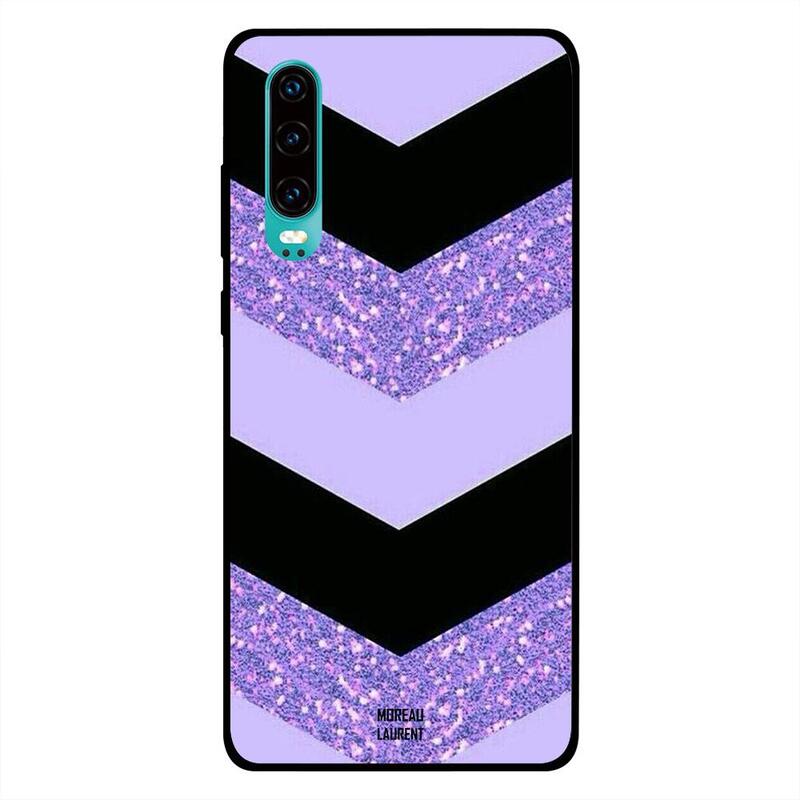 

Moreau Laurent Huawei P30 Mobile Phone Back Cover, Purple Glitter & Black Plain Pattern