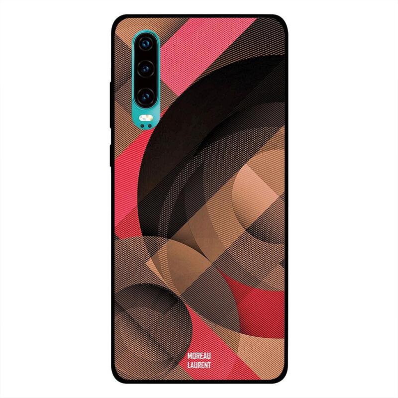 

Moreau Laurent Huawei P30 Mobile Phone Back Cover, Circles & Strips Overly Brown Pattern