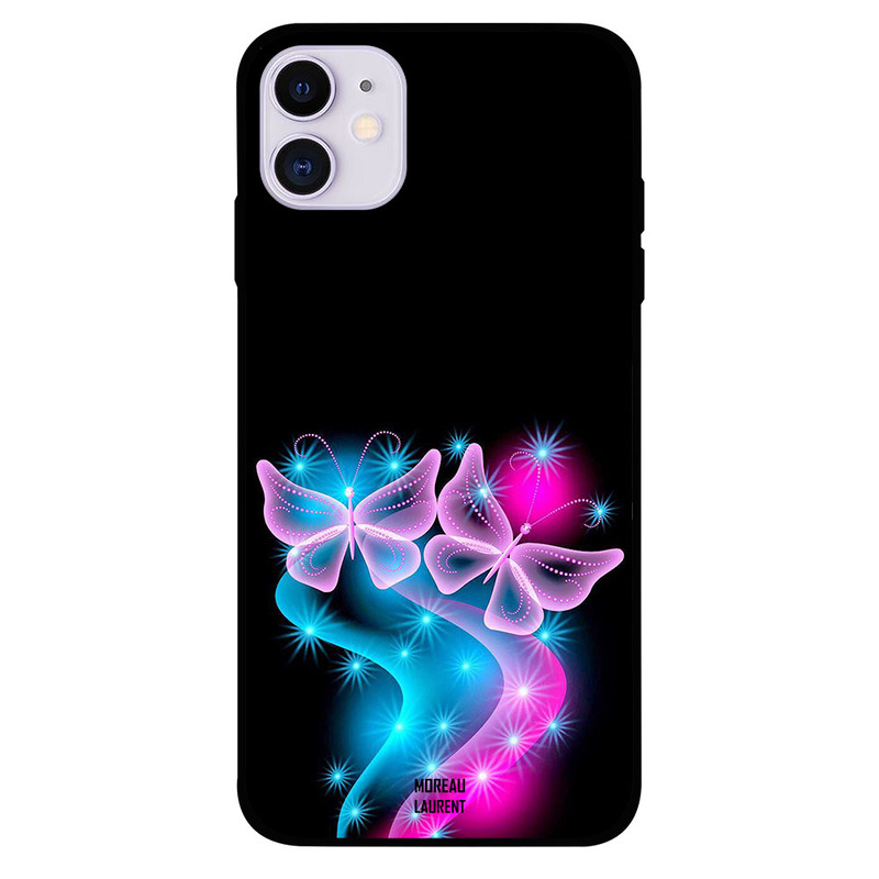 

Moreau Laurent Apple iPhone 11 Mobile Phone Back Cover, Butterfly Pink Black Background