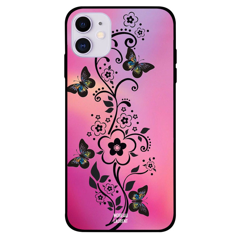 

Moreau Laurent Apple iPhone 11 Mobile Phone Back Cover, Black Floral Butterfly