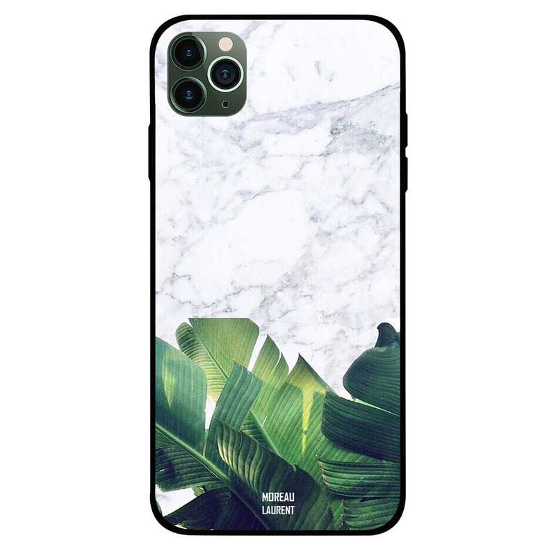 

Moreau Laurent Apple iPhone 11 Pro Max Mobile Phone Back Cover, Big Leaf & White Marble Pattern