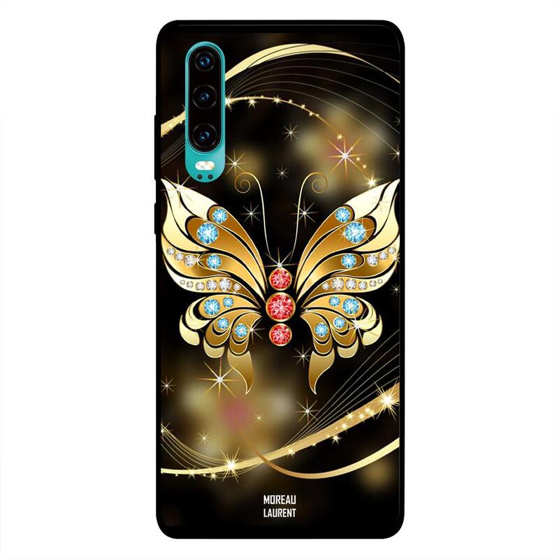 

Moreau Laurent Huawei P30 Mobile Phone Back Cover, Golden Diamond Butterfly
