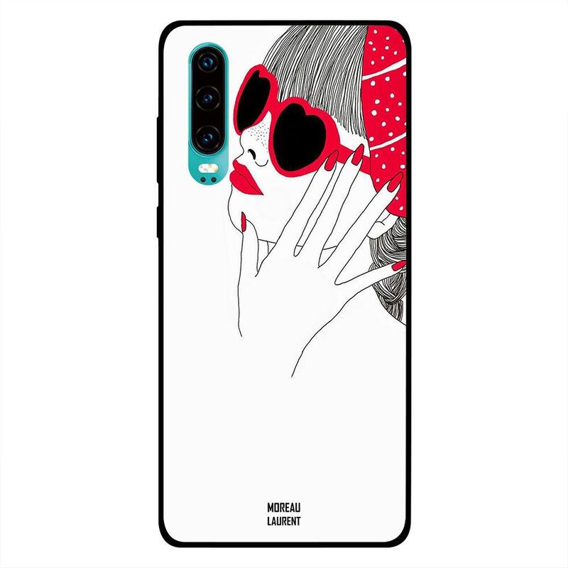 

Moreau Laurent Huawei P30 Mobile Phone Back Cover, Red and Black Girl Glass