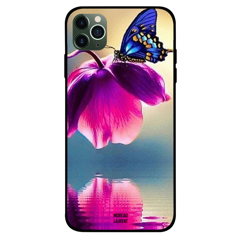 

Moreau Laurent Apple iPhone 11 Pro Mobile Phone Back Cover, Blue Butterfly on Purple Flower