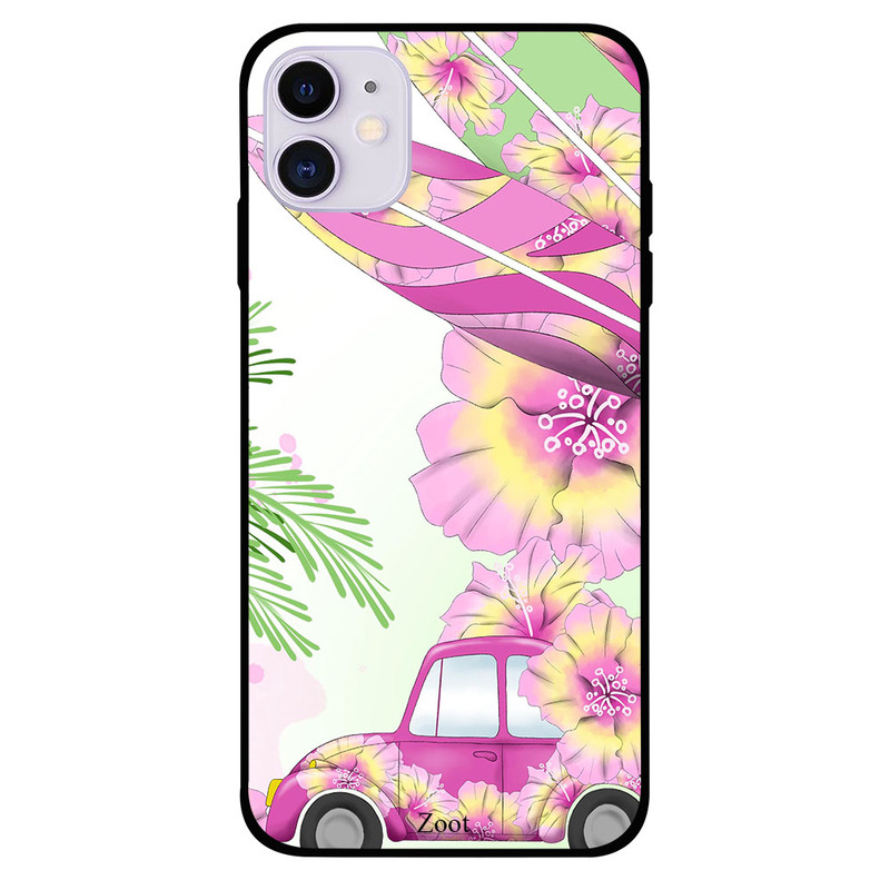 

Zoot Apple iPhone 11 Mobile Phone Back Cover, Pink Car N Leaves