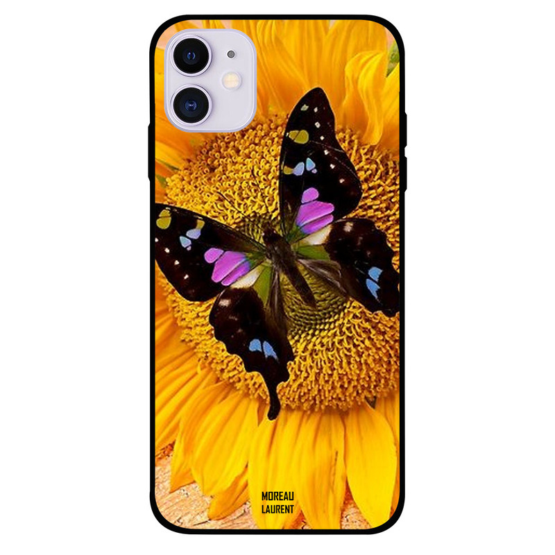 

Moreau Laurent Apple iPhone 11 Mobile Phone Back Cover, Black Butterfly on Sunflower