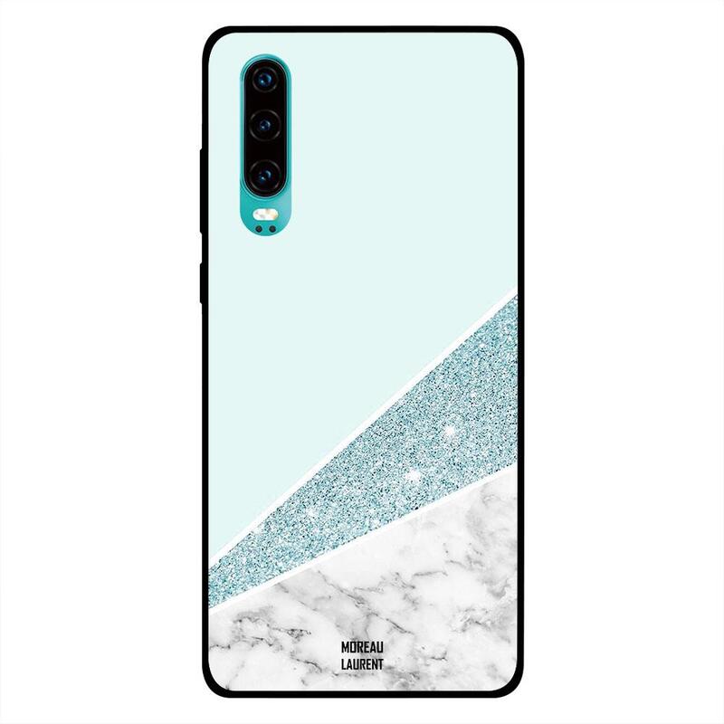 

Moreau Laurent Huawei P30 Mobile Phone Back Cover, White Marble with Glitters & Plain Pattern