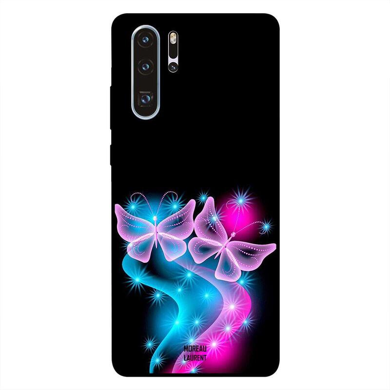 

Moreau Laurent Huawei P30 Pro Mobile Phone Back Cover, Butterfly Pink Black Background