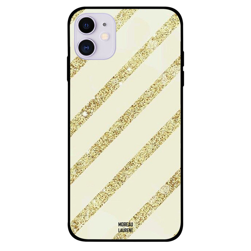

Moreau Laurent Apple iPhone 11 Mobile Phone Back Cover, Golden Glitters Cross Stripes Pattern