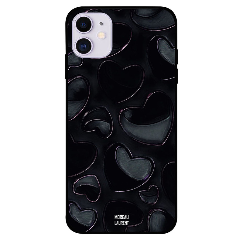

Moreau Laurent Apple iPhone 11 Mobile Phone Back Cover, Black Hearts Pattern