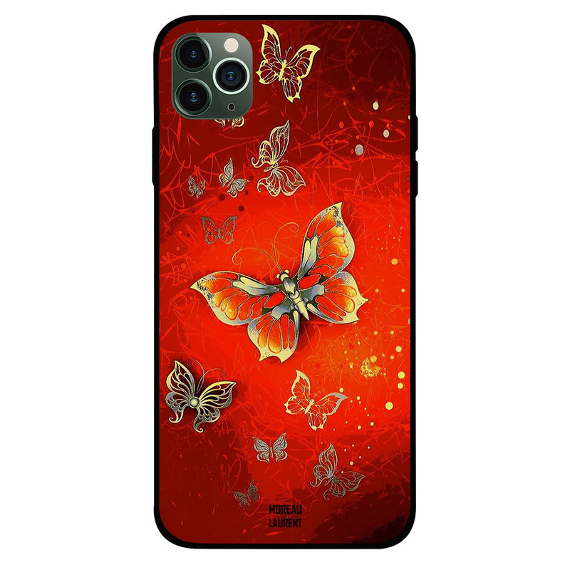 

Moreau Laurent Apple iPhone 11 Pro Mobile Phone Back Cover, Golden And Red Butterflies