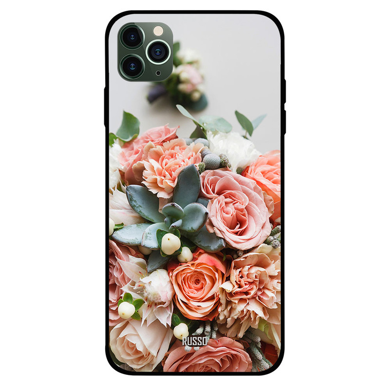 

Russo Apple iPhone 11 Pro Mobile Phone Back Cover, Peach Roses Bouquet