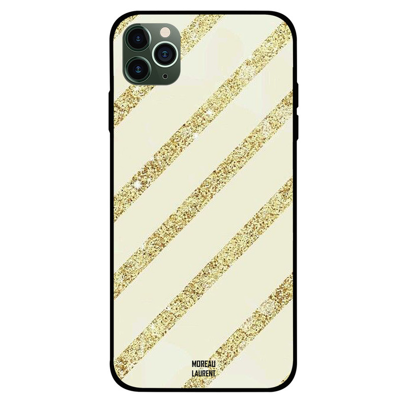 

Moreau Laurent Apple iPhone 11 Pro Max Mobile Phone Back Cover, Golden Glitters Cross Stripes Pattern