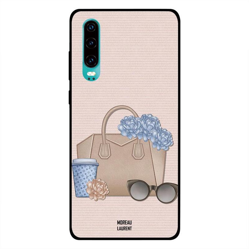

Moreau Laurent Huawei P30 Mobile Phone Back Cover, Brown Bag with Glasses