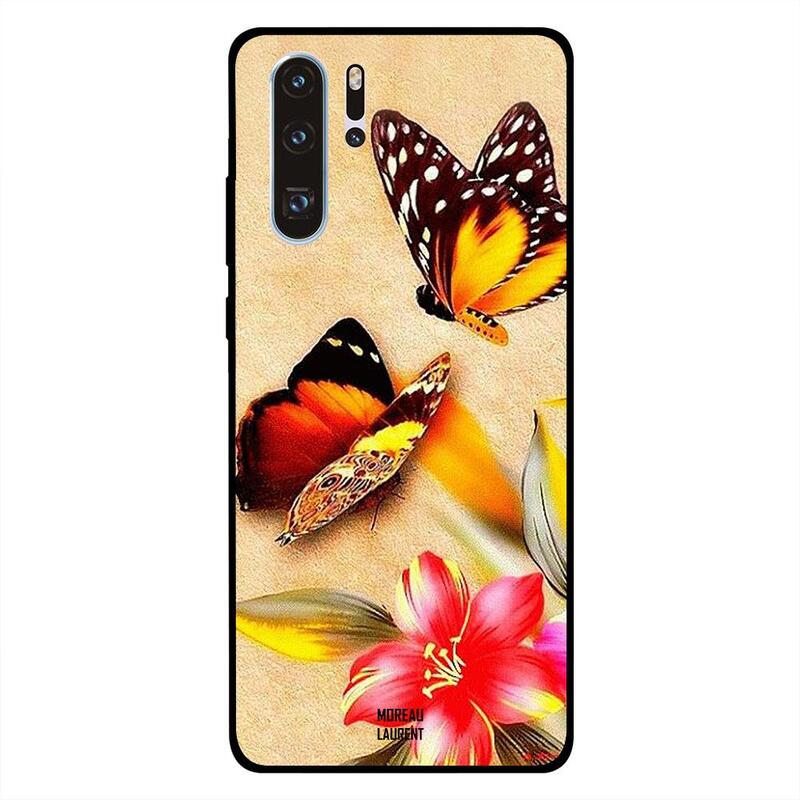 

Moreau Laurent Huawei P30 Pro Mobile Phone Back Cover, Red Flower Brown Yellow Butterflies