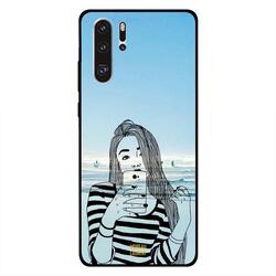 Moreau Laurent Huawei P30 Pro Mobile Phone Back Cover, Doodle Girl At Beach