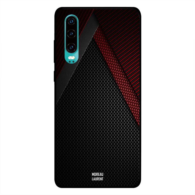 

Moreau Laurent Huawei P30 Mobile Phone Back Cover, Black Red & Grey Bilts Pattern