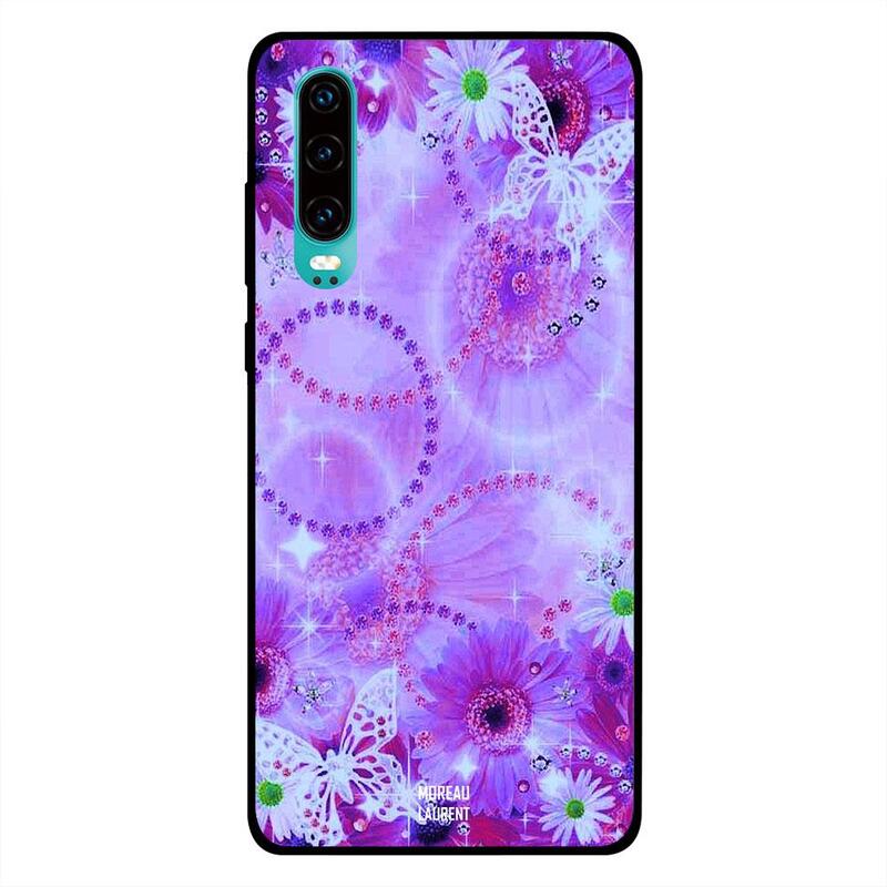

Moreau Laurent Huawei P30 Mobile Phone Back Cover, White Butterflies on Purple Floral