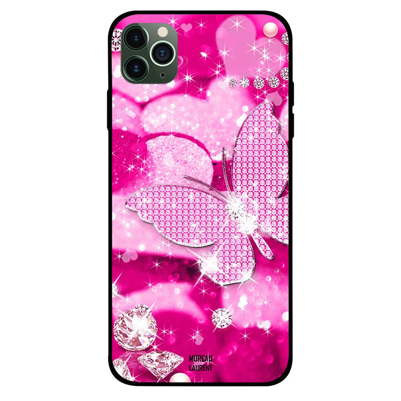 

Moreau Laurent Apple iPhone 11 Pro Mobile Phone Back Cover, Diamonds & Pink Butterfly
