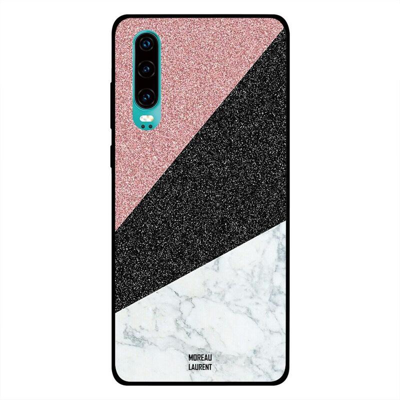 

Moreau Laurent Huawei P30 Mobile Phone Back Cover, White Marble Black & Brown Glitters Pattern