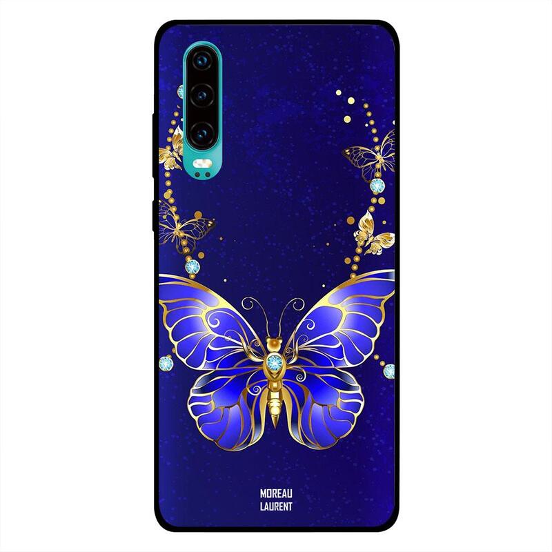

Moreau Laurent Huawei P30 Mobile Phone Back Cover, Golden Blue Butterfly
