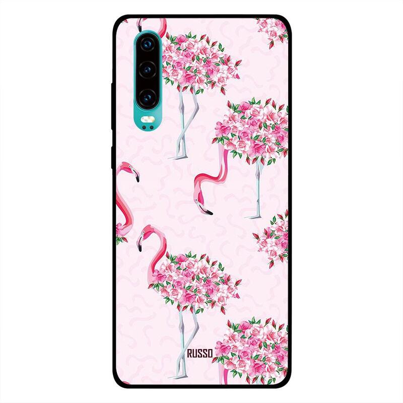 

Russo Huawei P30 Mobile Phone Back Cover, Flowers Art Flamingo