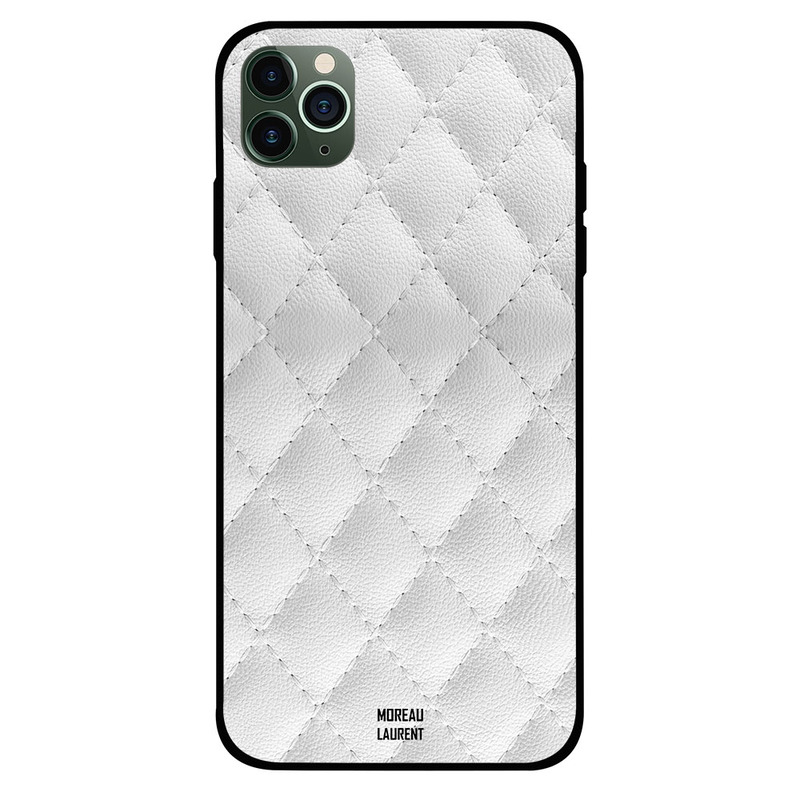 

Moreau Laurent Apple iPhone 11 Pro Mobile Phone Back Cover, White Leather Stitched Pattern