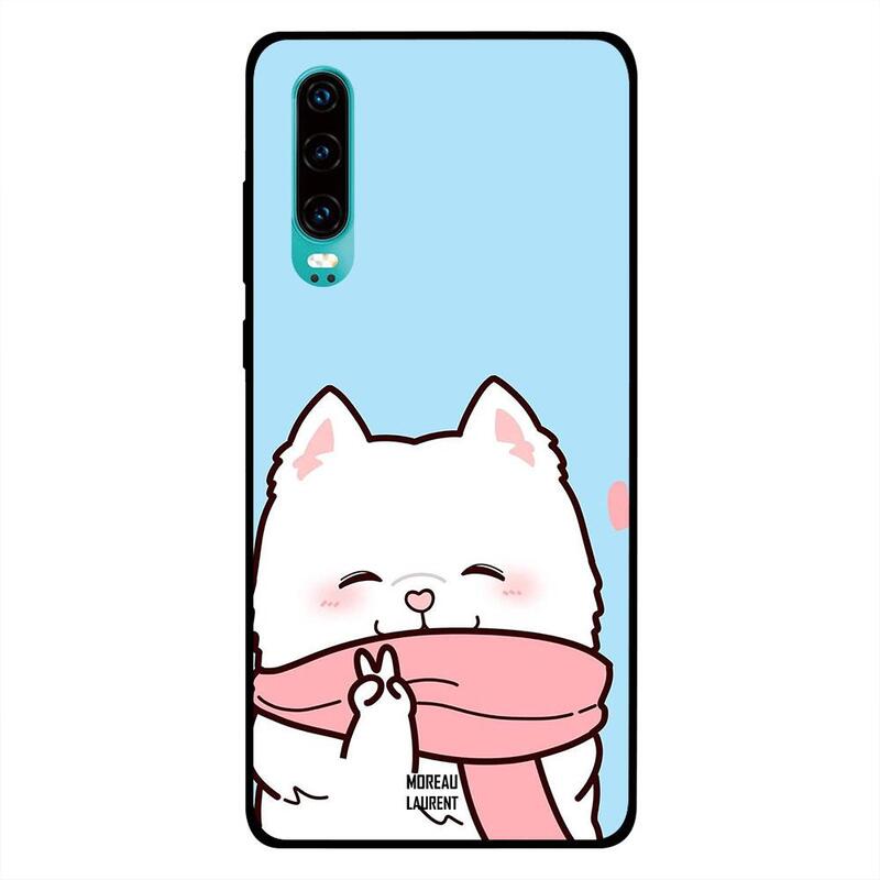 

Moreau Laurent Huawei P30 Mobile Phone Back Cover, Cat Making Victory Sign