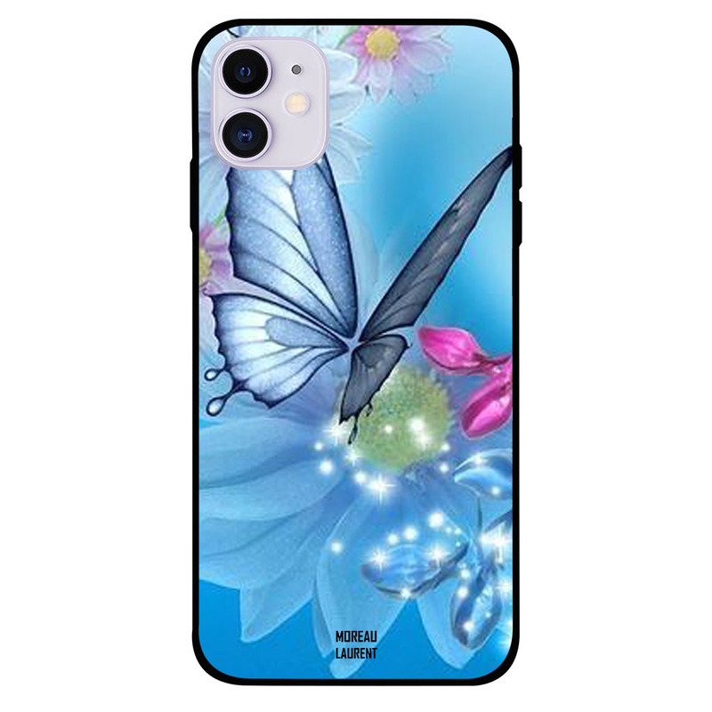 

Moreau Laurent Apple iPhone 11 Mobile Phone Back Cover, Grey Blue Butterfly with Flowers