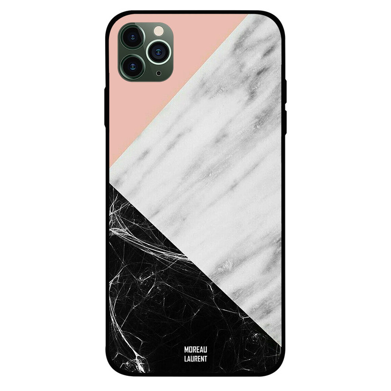 

Moreau Laurent Apple iPhone 11 Pro Max Mobile Phone Back Cover, Black White Marble & Ligh Pink Plain Pattern