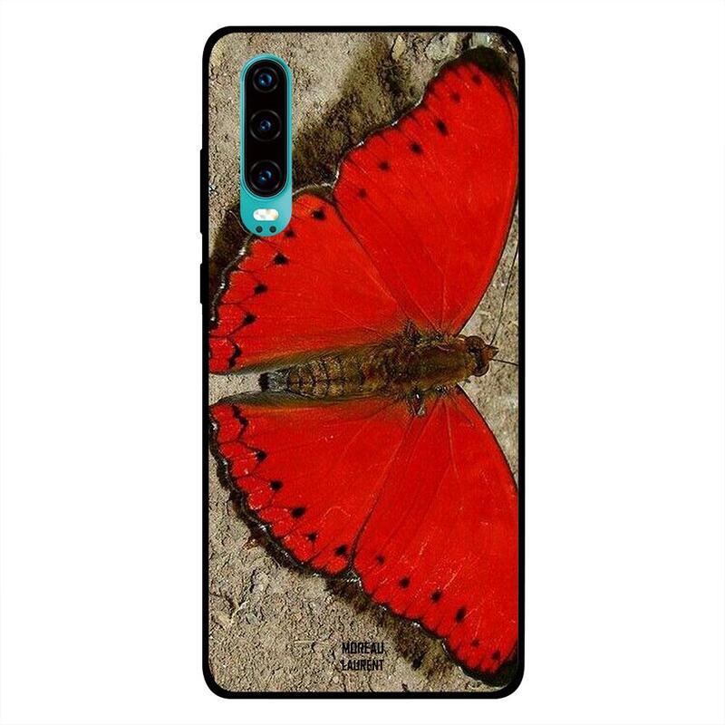 

Moreau Laurent Huawei P30 Mobile Phone Back Cover, Red Butterfly on Ground