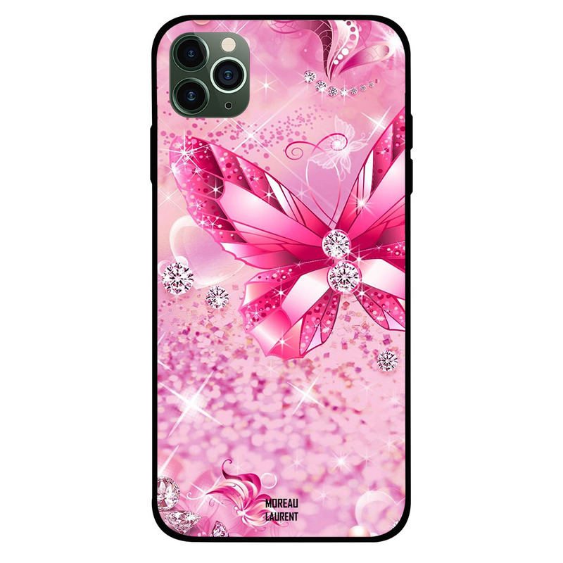 

Moreau Laurent Apple iPhone 11 Pro Max Mobile Phone Back Cover, Pink Butterfly Diamond