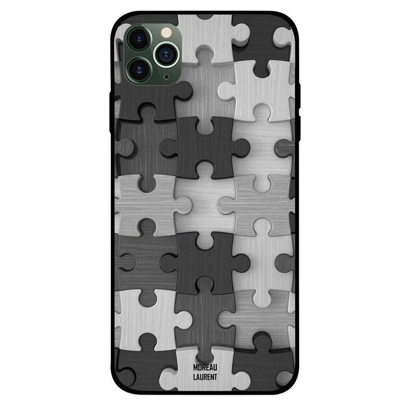 

Moreau Laurent Apple iPhone 11 Pro Max Mobile Phone Back Cover, Black & White Wooden Puzzle Toy Pattern