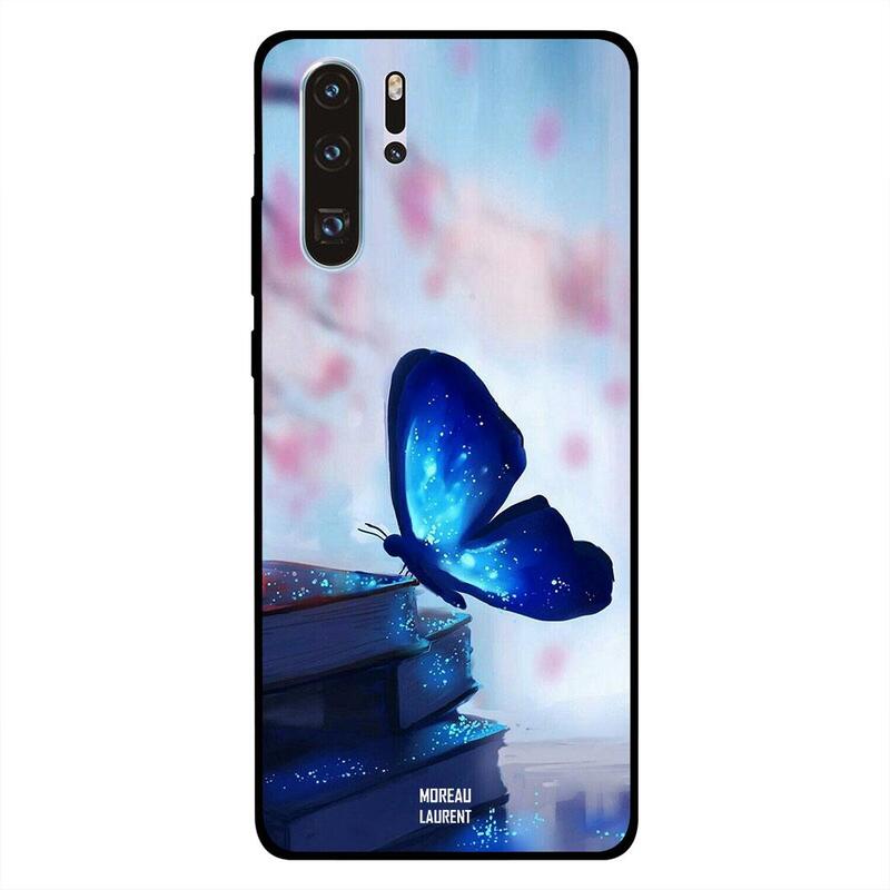 

Moreau Laurent Huawei P30 Pro Mobile Phone Back Cover, Dark Blue Butterfly on Books