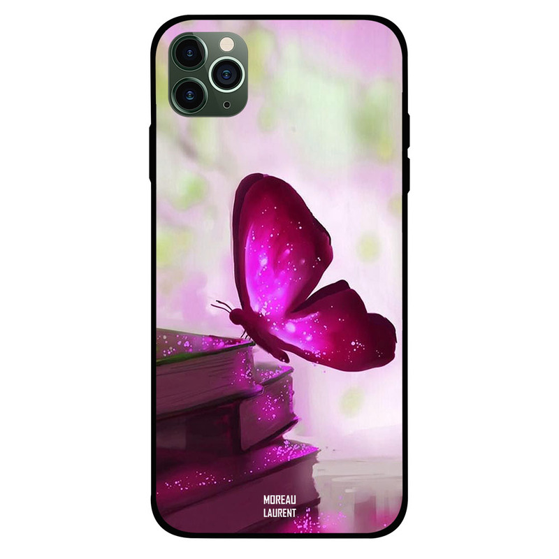 

Moreau Laurent Apple iPhone 11 Pro Max Mobile Phone Back Cover, Dark Pink Butterfly on Books