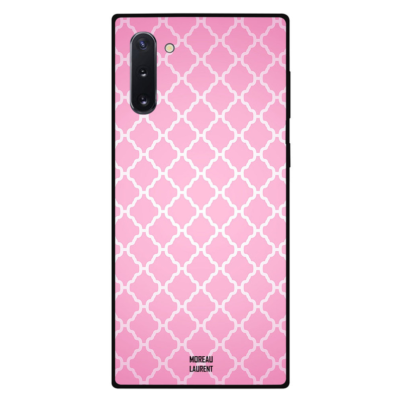 

Moreau Laurent Samsung Note 10 Mobile Phone Back Cover, White Design on Pink Pattern