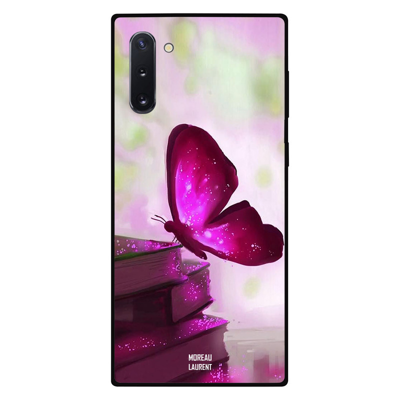 

Moreau Laurent Samsung Note 10 Mobile Phone Back Cover, Dark Pink Butterfly on Books