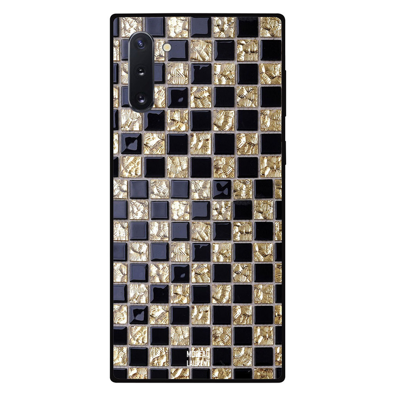 

Moreau Laurent Samsung Note 10 Mobile Phone Back Cover, Golden & Black Square Shapes Pattern