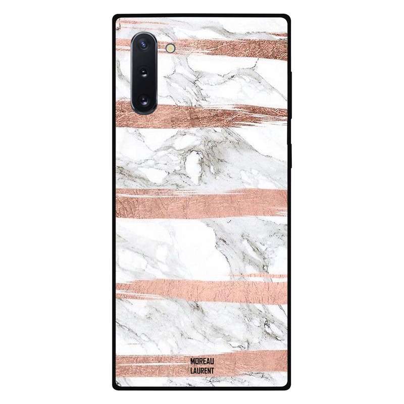 

Moreau Laurent Samsung Note 10 Mobile Phone Back Cover, Brown Strips on White Marble Pattern