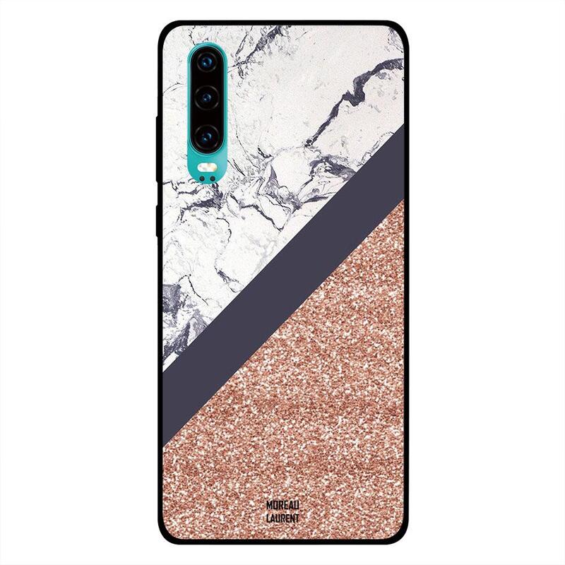 

Moreau Laurent Huawei P30 Mobile Phone Back Cover, Golden Glitters & White Marble Pattern