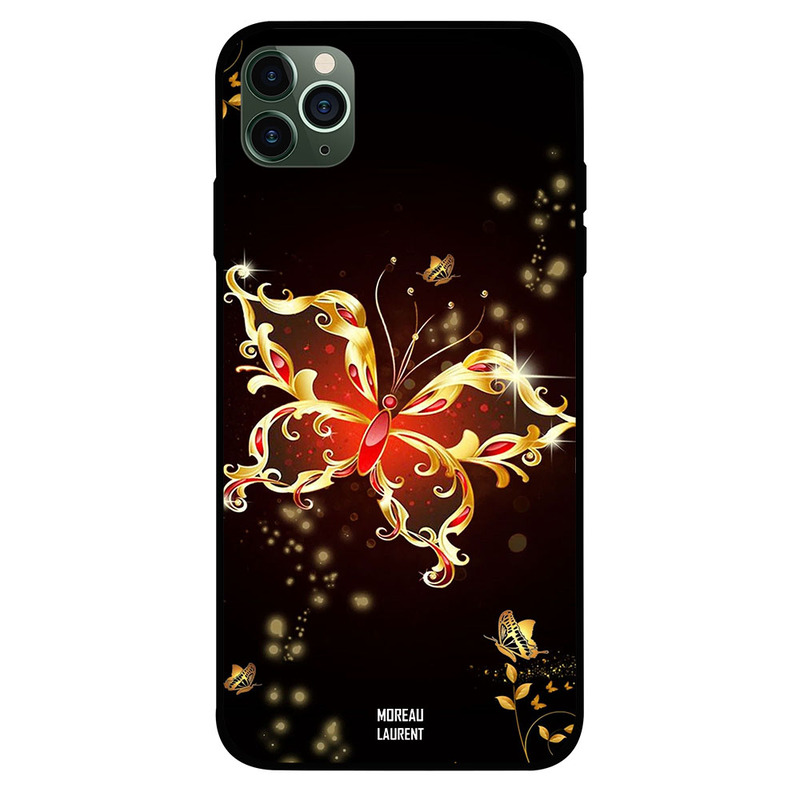 

Moreau Laurent Apple iPhone 11 Pro Mobile Phone Back Cover, Golden And Red Butterfly