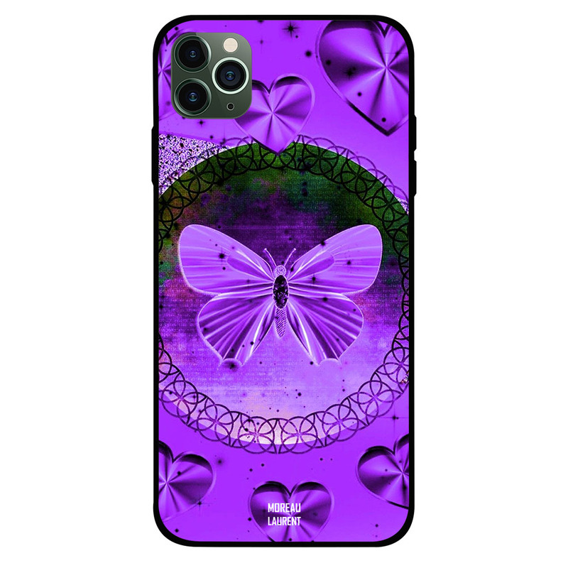 

Moreau Laurent Apple iPhone 11 Pro Mobile Phone Back Cover, Purple Hearts And Butterfly