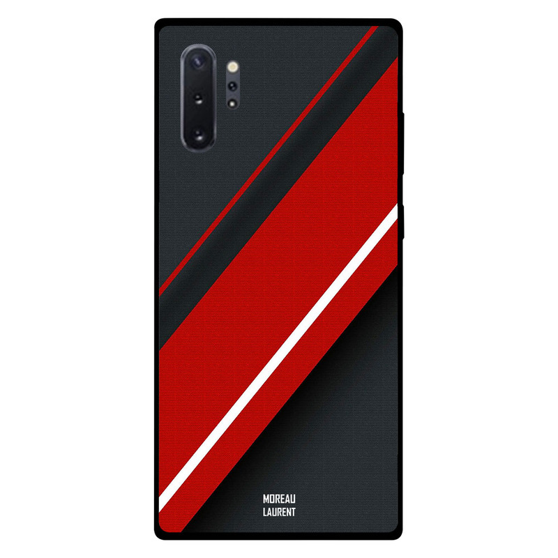 

Moreau Laurent Samsung Note Plus Mobile Phone Back Cover, Red & White Strips Over Dark Grey Pattern