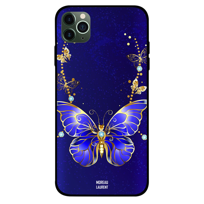 

Moreau Laurent Apple iPhone 11 Pro Max Mobile Phone Back Cover, Golden Blue Butterfly