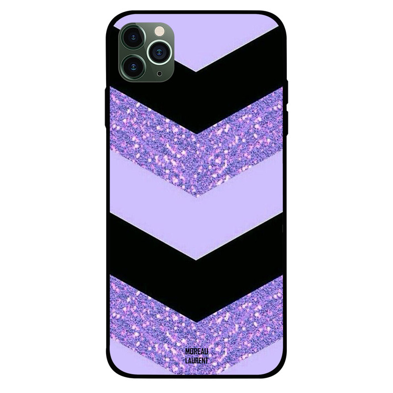 

Moreau Laurent Apple iPhone 11 Pro Mobile Phone Back Cover, Purple Glitter & Black Plain Pattern
