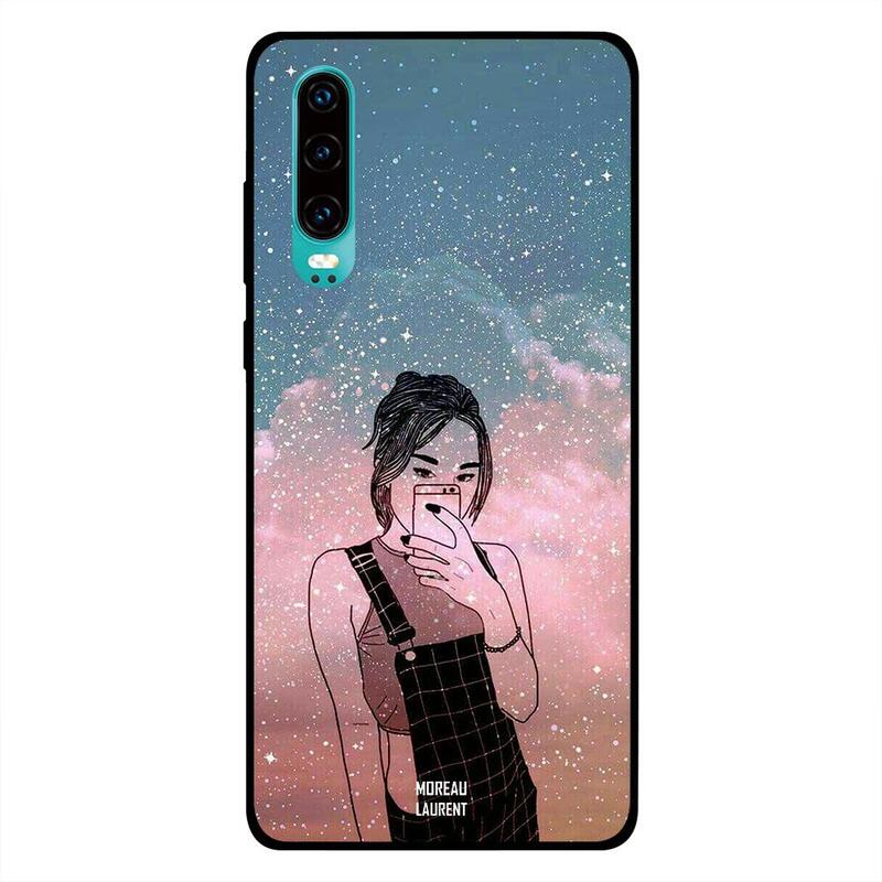 

Moreau Laurent Huawei P30 Mobile Phone Back Cover, Doodle Girl Making Selfie