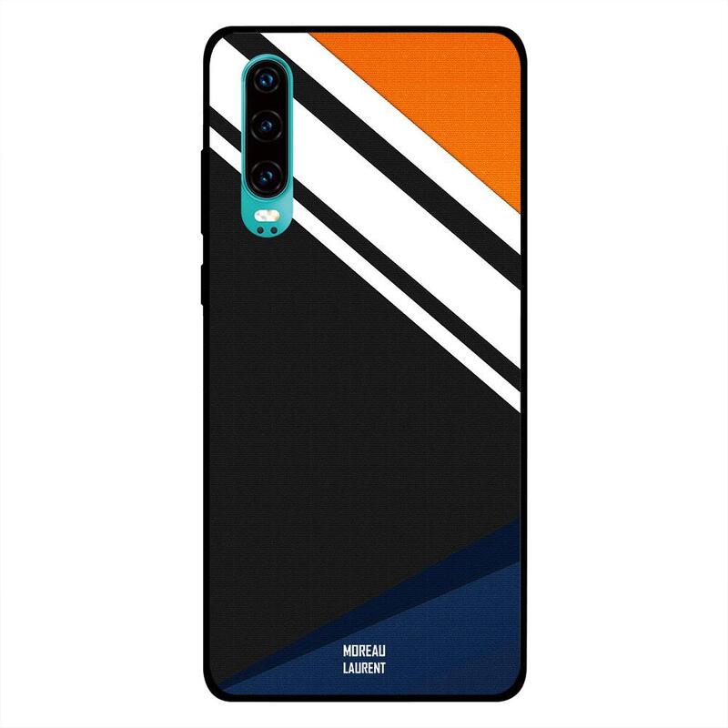 

Moreau Laurent Huawei P30 Mobile Phone Back Cover, White Strips Over Black Pattern
